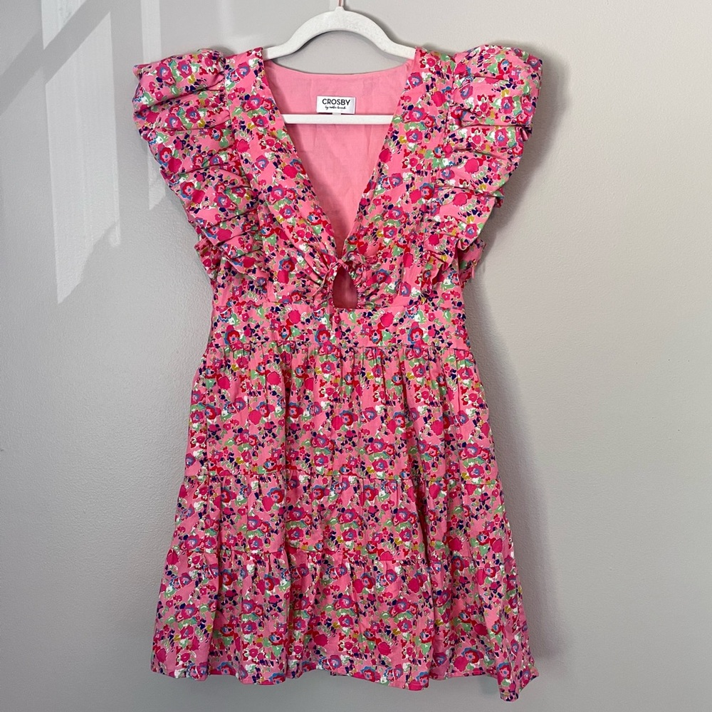 Crosby by Mollie Burch Holcomb Tiered Ruffle Mini Dress Bougainvillea Floral XXS - Picture 2 of 10